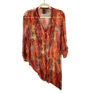 Casual‎ Studio Abstract Blouse Women Medium Red Button Asymmetrical Boho Lagen
